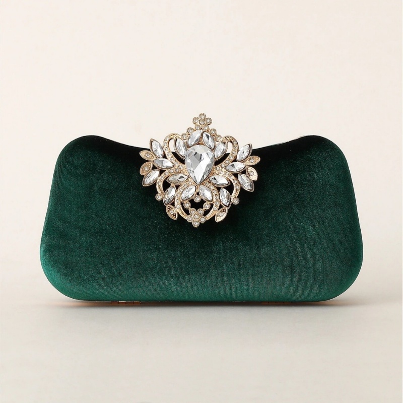 Women Bags Gold - Borsa Clutch in Velluto Verde Scuro