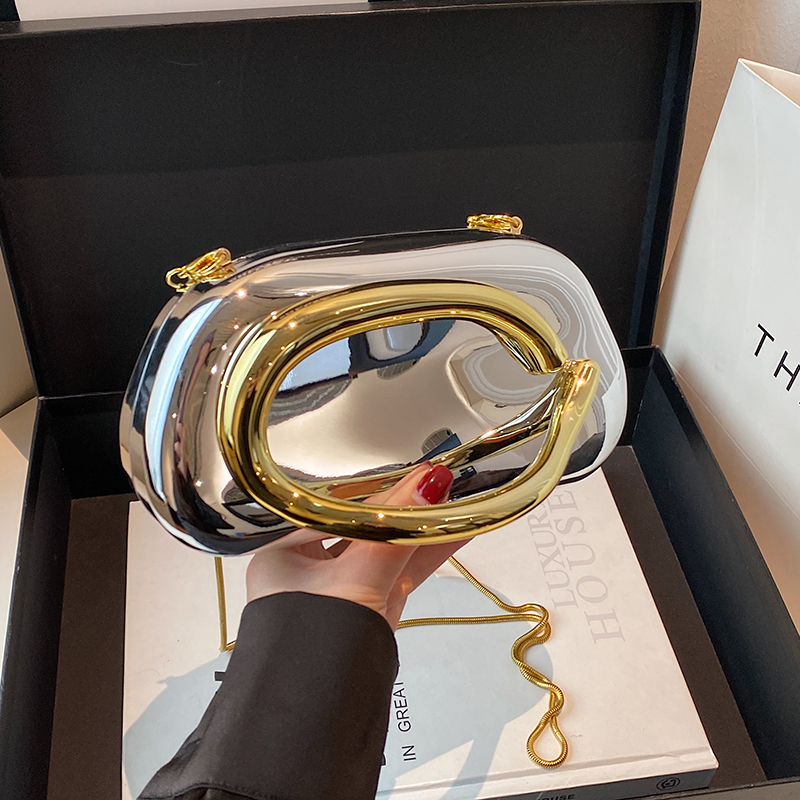 Women Bags Gold - Pochette con scatola di chiusura in